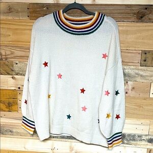 Maurices size XL Ivory Color with Multicolor Star Accents Crewneck Soft Sweater